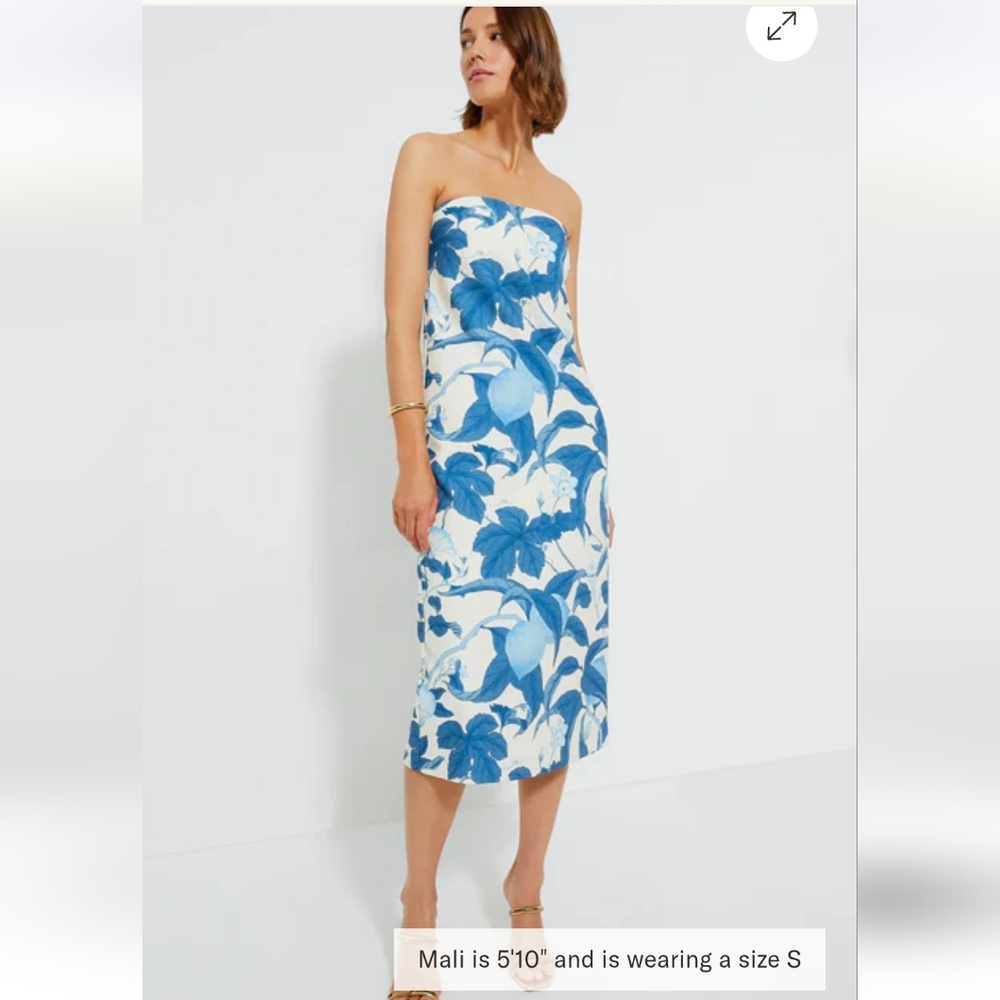 Floral Strapless Blue and White Dress In Plus Size XXL